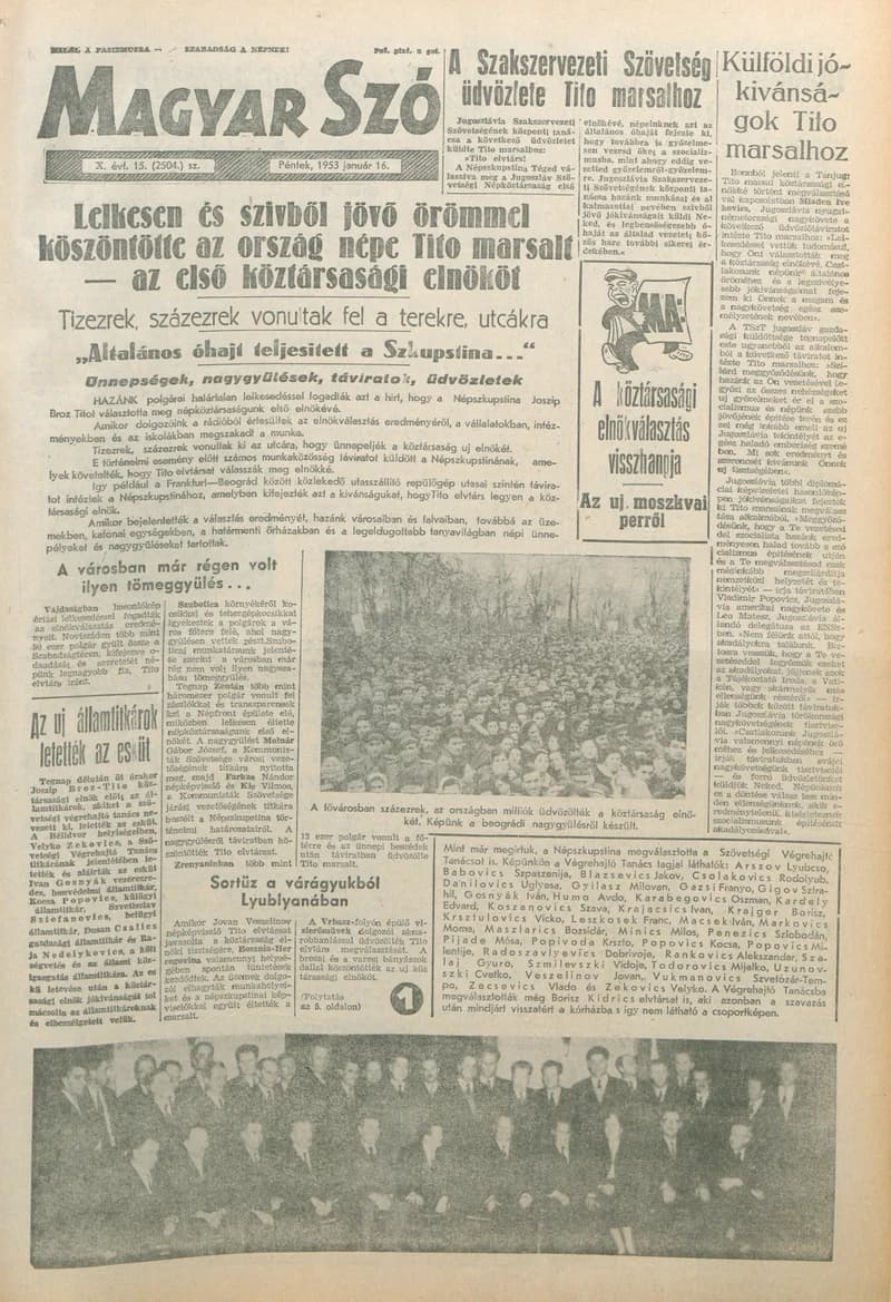Magyar Szó, 10. évf. 1953. január 16. 15. sz. 1–10. oldal