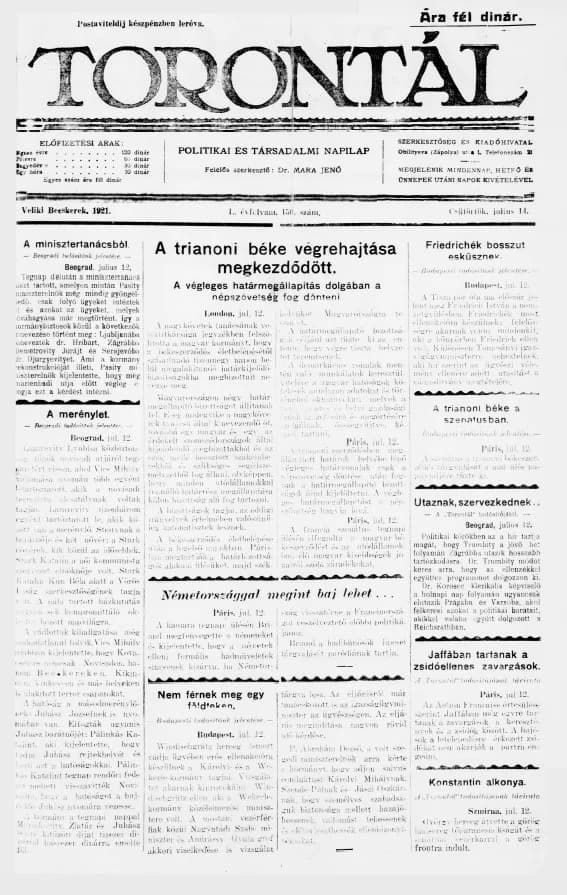 Torontál, 50. évf. 1921. július 14. 150. sz.