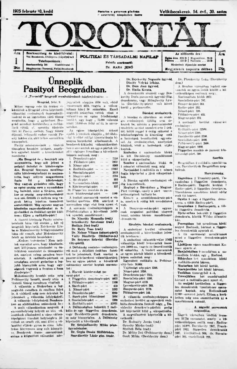 Torontál, 54. évf. 1925. február 10. 30. sz.