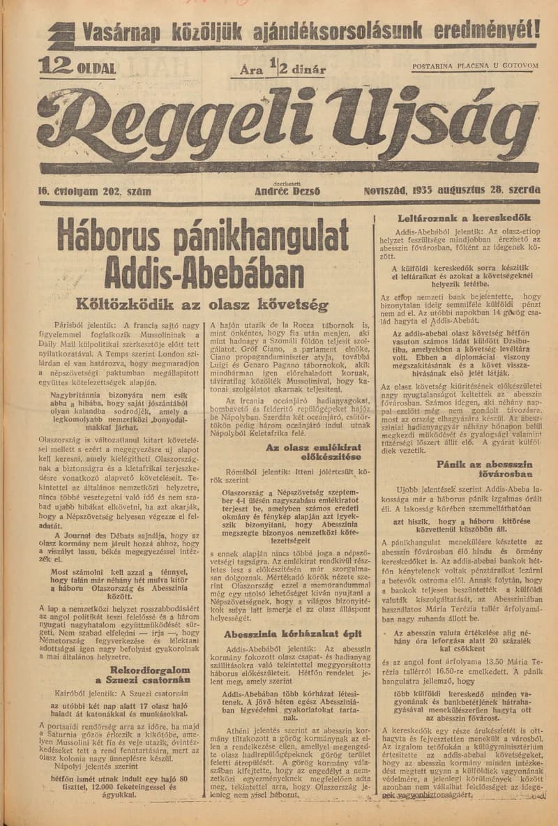 Reggeli Újság, 16. évf. 1935. augusztus 28. 202. sz.