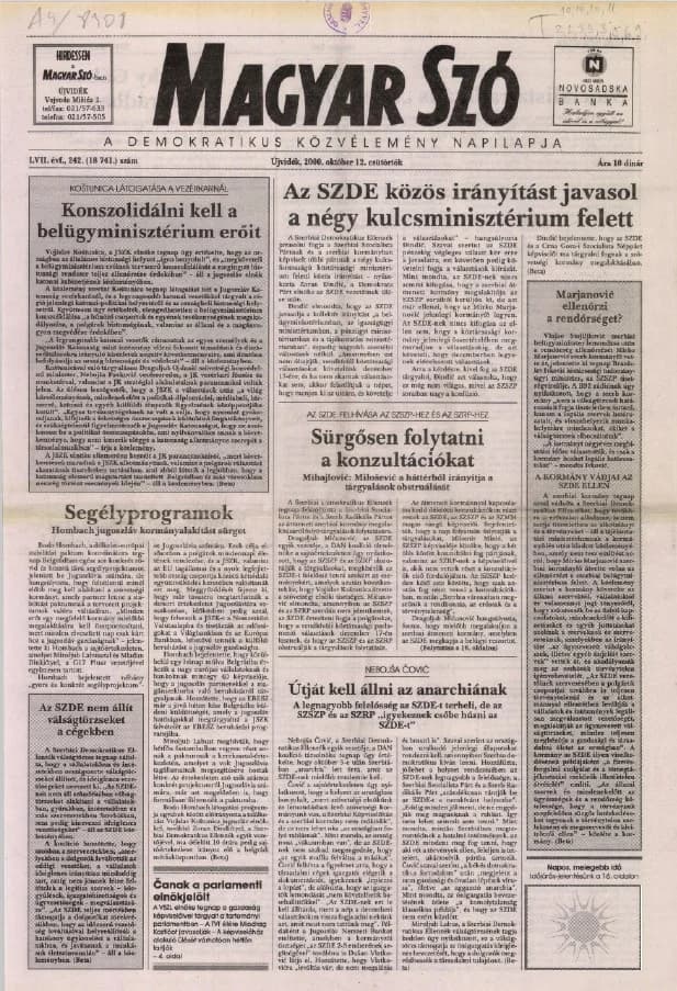 Magyar Szó, 57. évf. 2000. október 12. 242. sz. 1–16. oldal