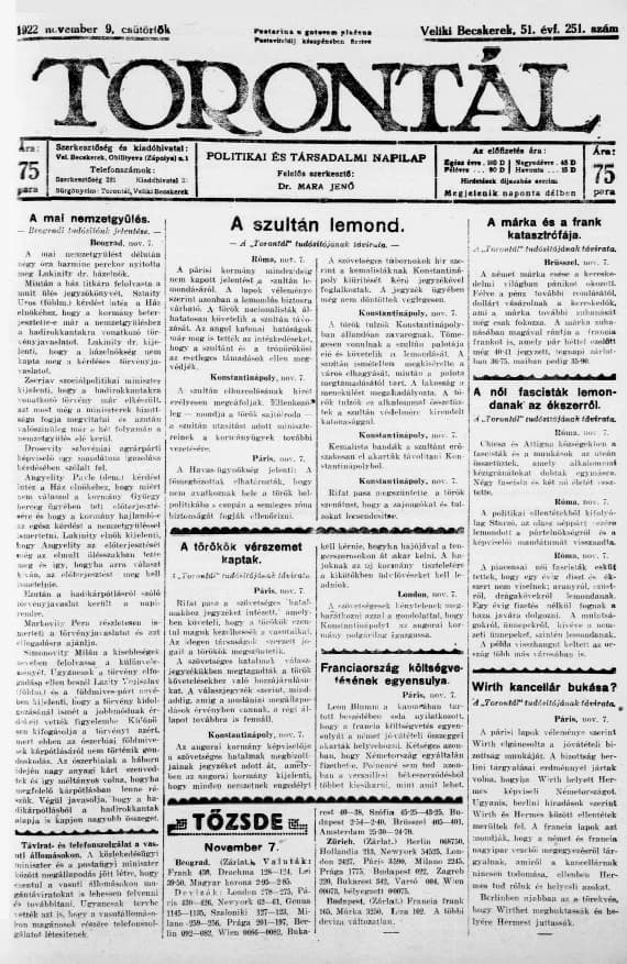 Torontál, 51. évf. 1922. november 9. 251. sz.