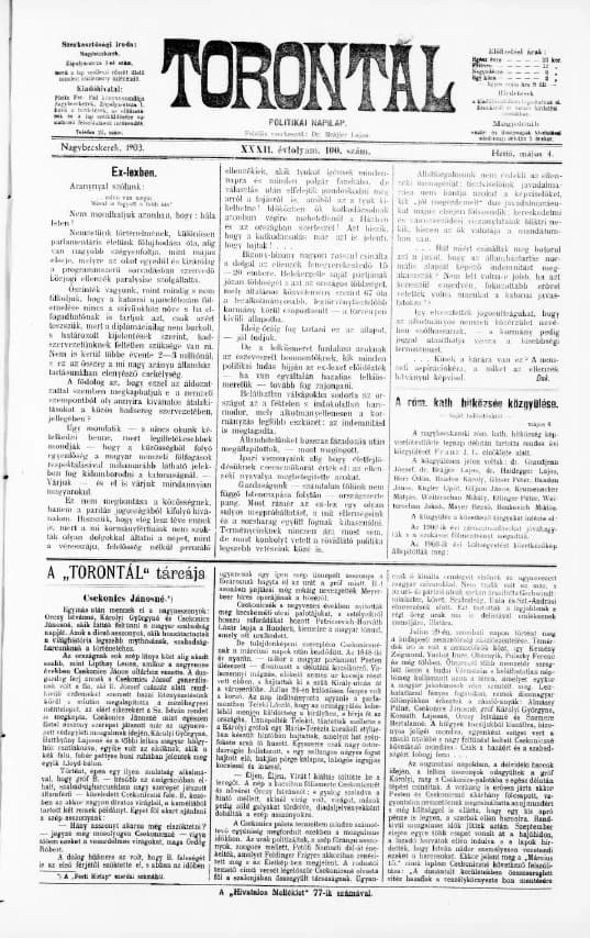 Torontál, 32. évf. 1903. május 4. 100. sz.