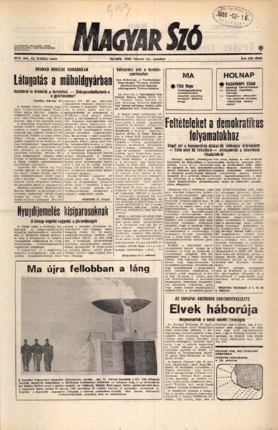 Magyar Szó, 45. évf. 1988. február 13. 42. sz. 1–24. oldal