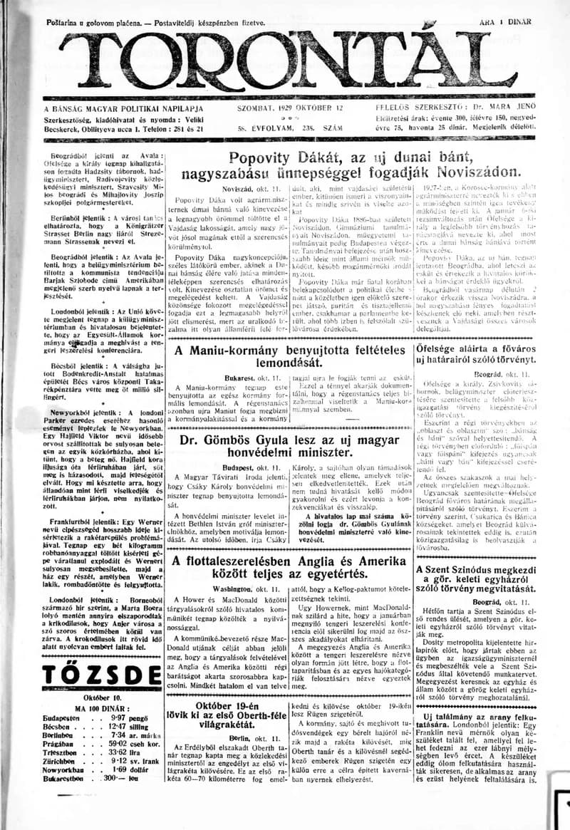 Torontál, 58. évf. 1929. október 12. 235. sz.