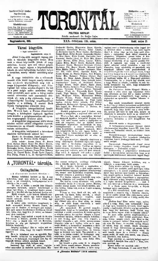 Torontál, 30. évf. 1901. május 21. 115. sz.