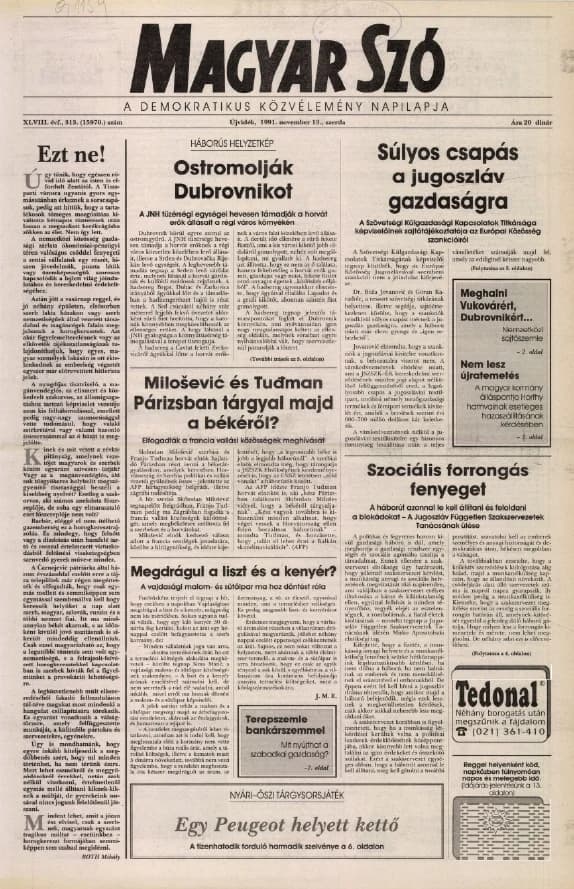 Magyar Szó, 48. évf. 1991. november 13. 313. sz. 1–16. oldal