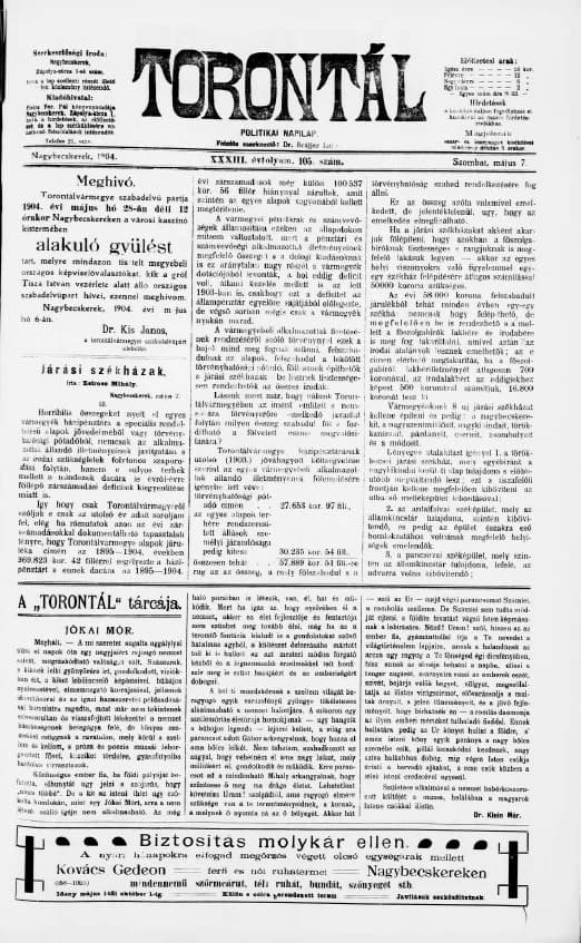 Torontál, 33. évf. 1904. május 7. 105. sz.