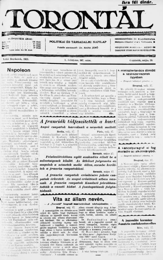 Torontál, 50. évf. 1921. május 19. 107. sz.