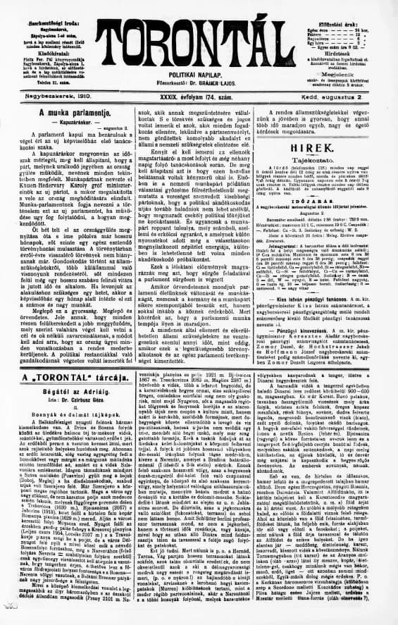 Torontál, 39. évf. 1910. augusztus 2. 174. sz.