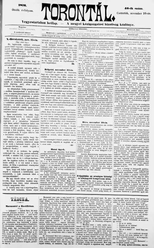 Torontál, 5. évf. 1876. november 16. 46. sz.