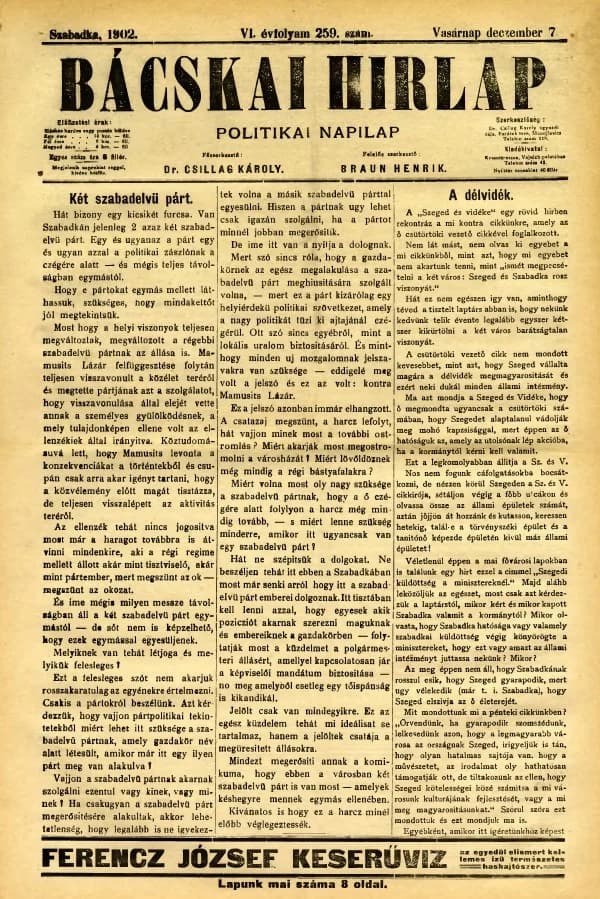 Bácskai Hirlap, 6. évf. 1902. december 7. 259. sz.