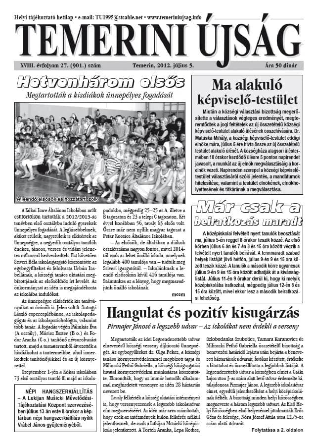 Temerini Újság, 18. évf. 2012. július 5. 27. sz.