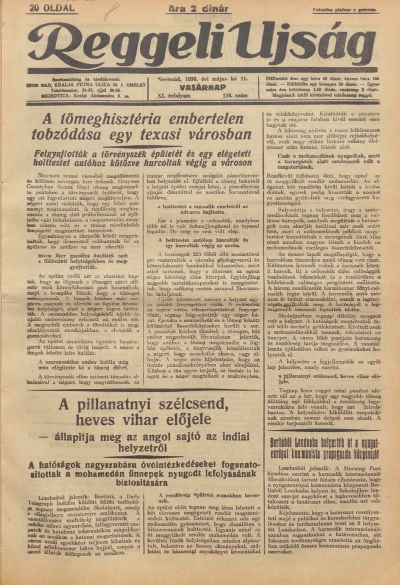 Reggeli Újság, 11. évf. 1930. május 11. 110. sz.