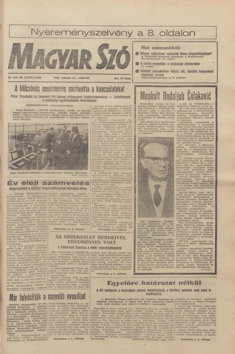 Magyar Szó, 40. évf. 1983. március 31. 88. sz. 1–24. oldal