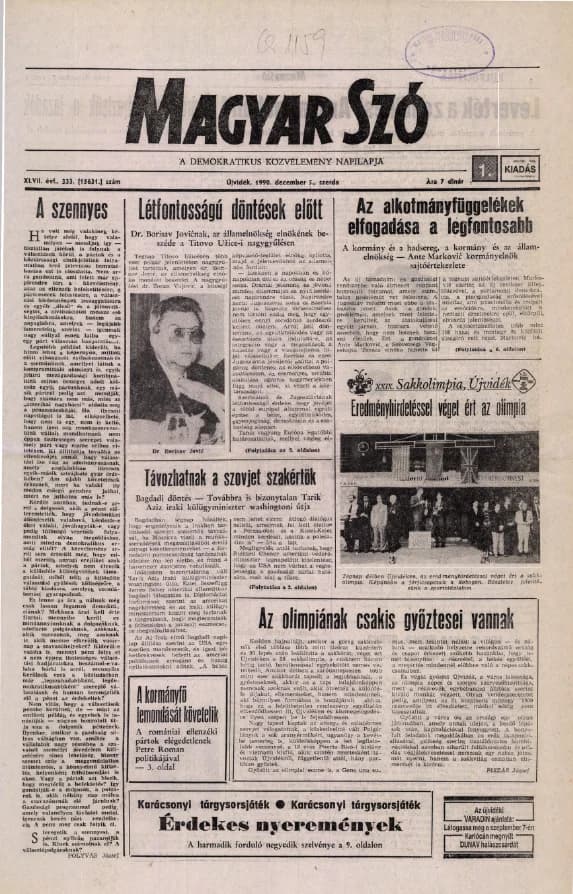 Magyar Szó, 47. évf. 1990. december 5. 333. sz. 1–20. oldal