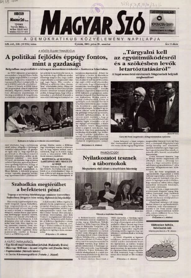 Magyar Szó, 59. évf. 2002. július 20. 168. sz. 1–16. oldal