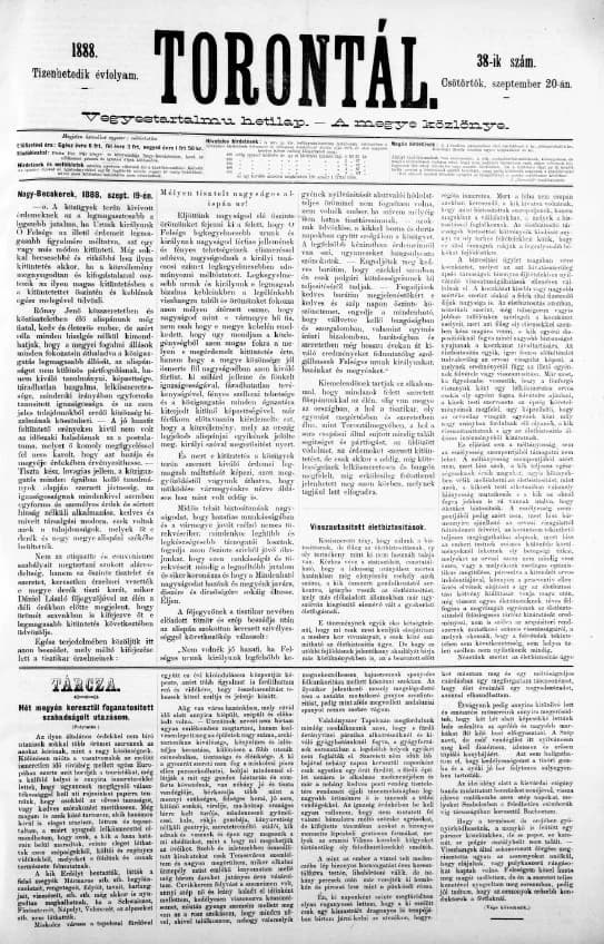 Torontál, 17. évf. 1888. szeptember 20. 38. sz.