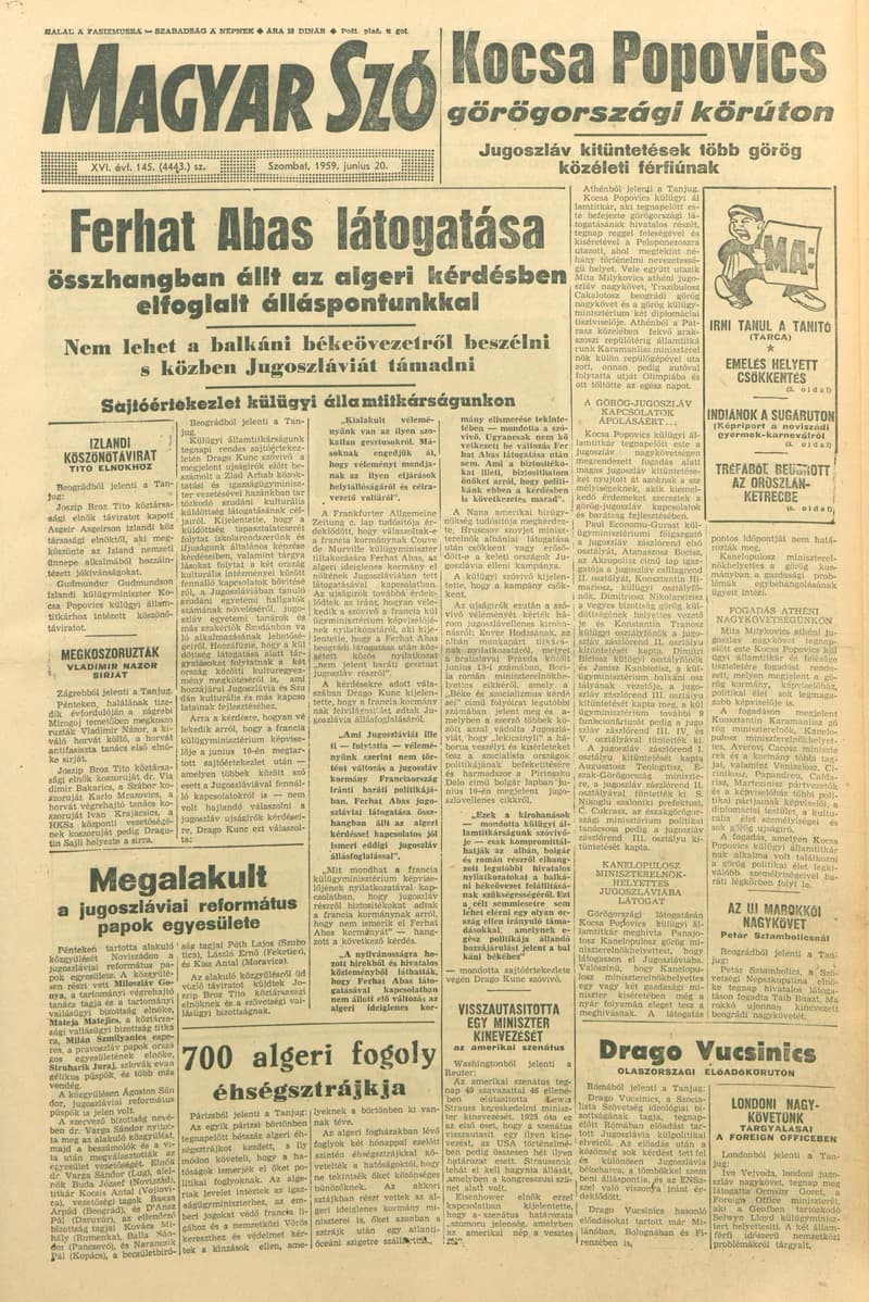 Magyar Szó, 16. évf. 1959. június 20. 145. sz. 1–22. oldal