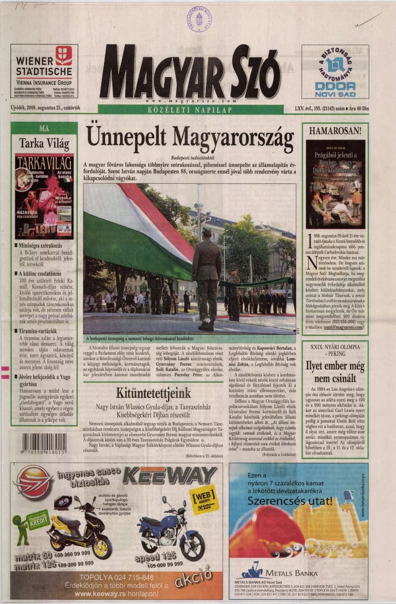 Magyar Szó, 65. évf. 2008. augusztus 21. 193. sz. 1–20. oldal