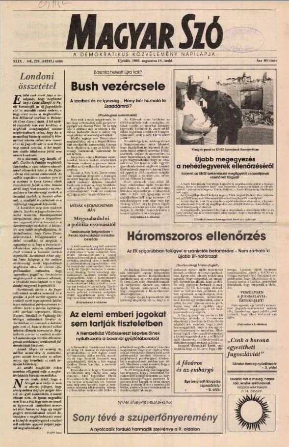 Magyar Szó, 49. évf. 1992. augusztus 18. 226. sz. 1–16. oldal