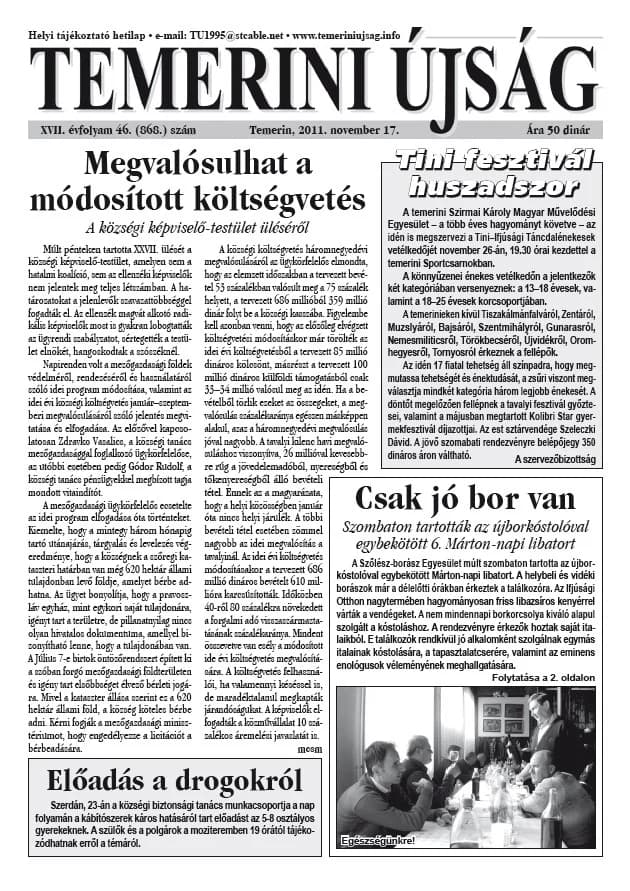 Temerini Újság, 17. évf. 2011. november 17. 46. sz.