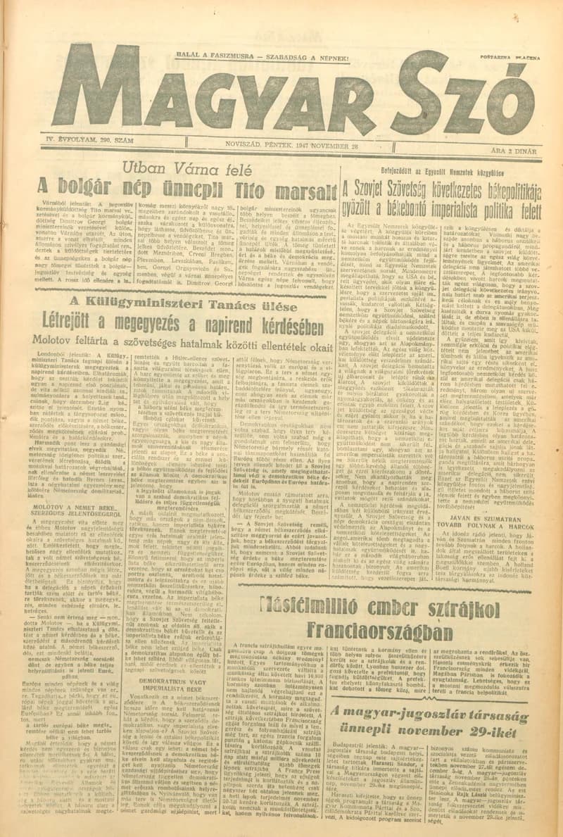 Magyar Szó, 4. évf. 1947. november 28. 290. sz. 1–6. oldal