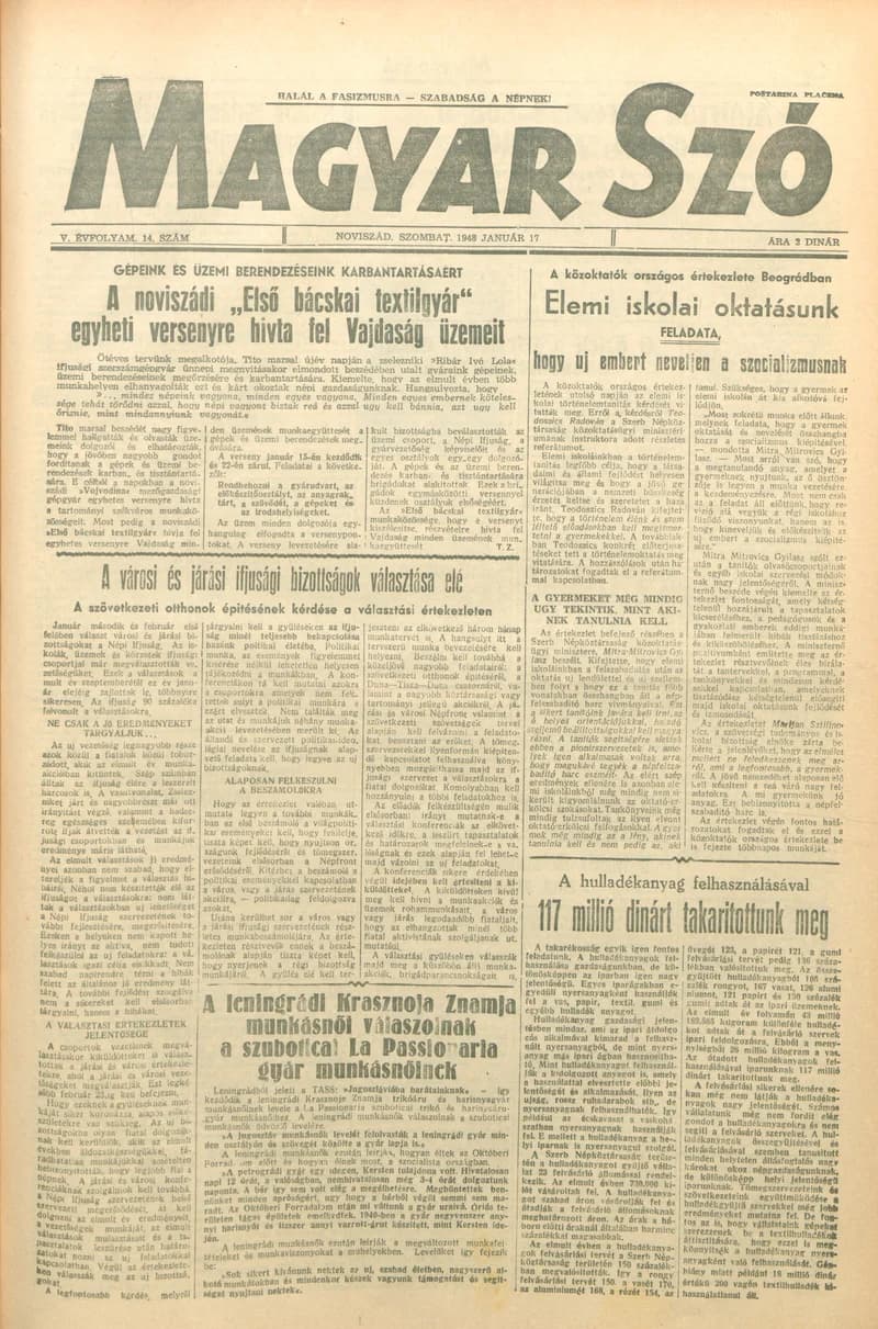 Magyar Szó, 5. évf. 1948. január 17. 14. sz. 1–6. oldal