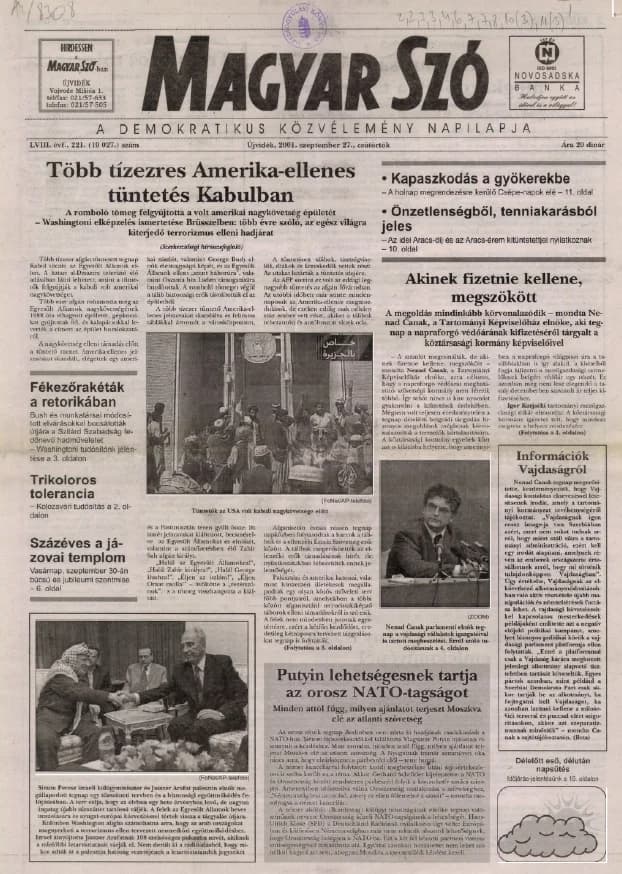 Magyar Szó, 58. évf. 2001. szeptember 27. 221. sz. 1–16. oldal