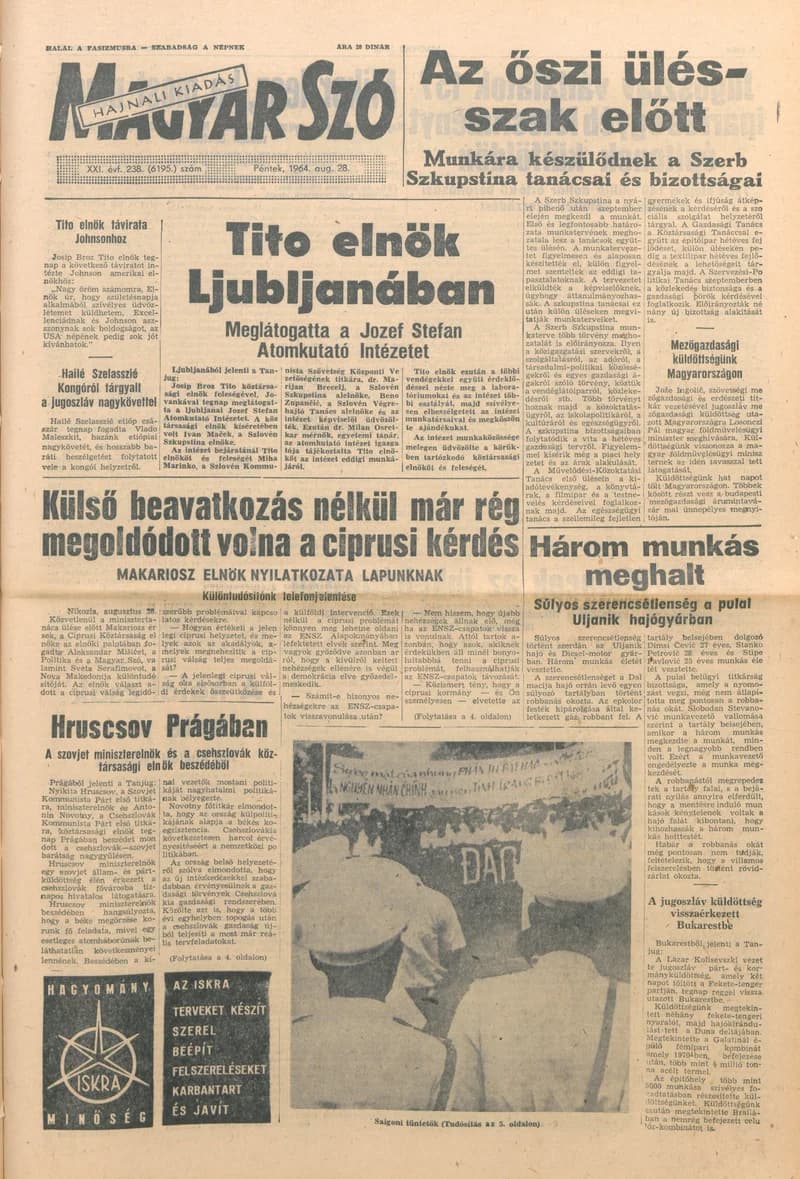Magyar Szó, 21. évf. 1964. augusztus 28. 238. sz. 1–12. oldal