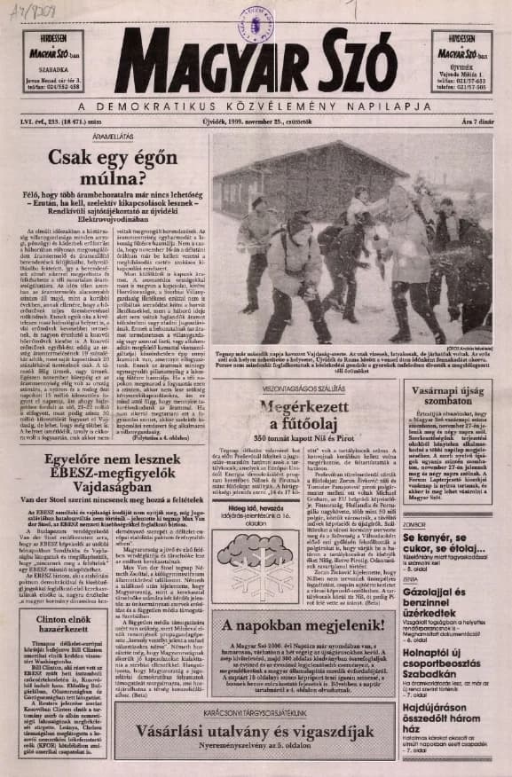 Magyar Szó, 56. évf. 1999. november 25. 233. sz. 1–16. oldal