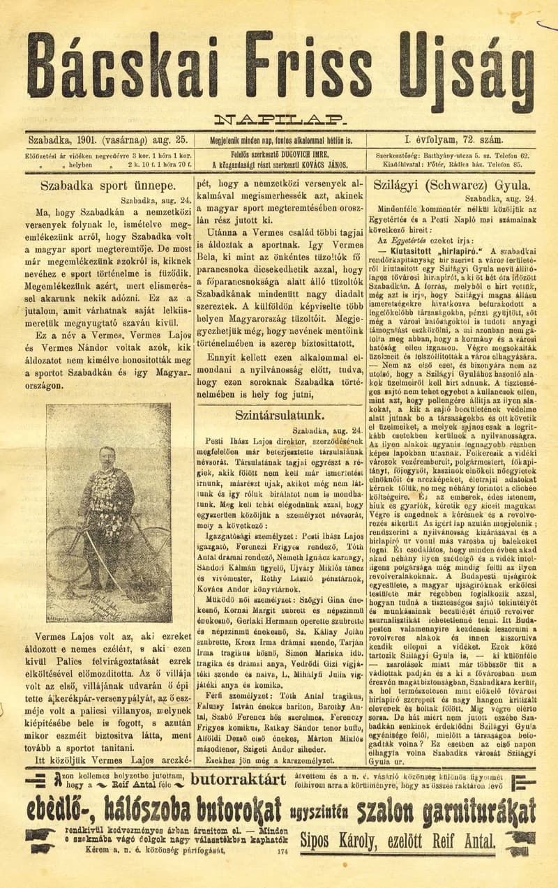 Bácskai Friss Ujság, 1. évf. 1901. augusztus 25. 72. sz.