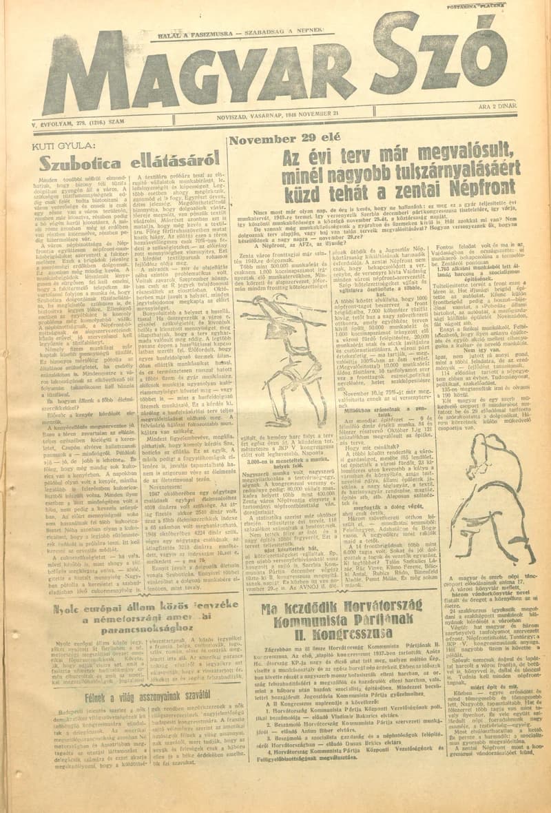 Magyar Szó, 5. évf. 1948. november 21. 279. sz. 1–4. oldal