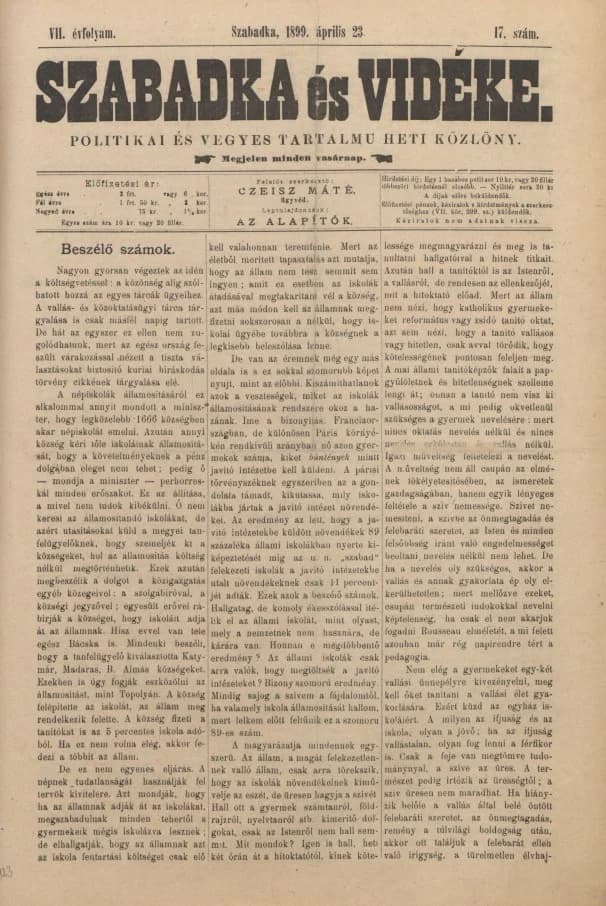 Szabadka és vidéke II, 7. évf. 1899. április 23. 17. sz.