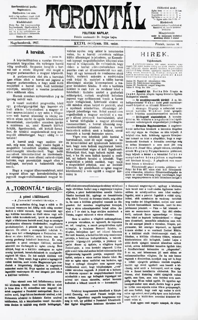 Torontál, 36. évf. 1907. június 14. 134. sz.