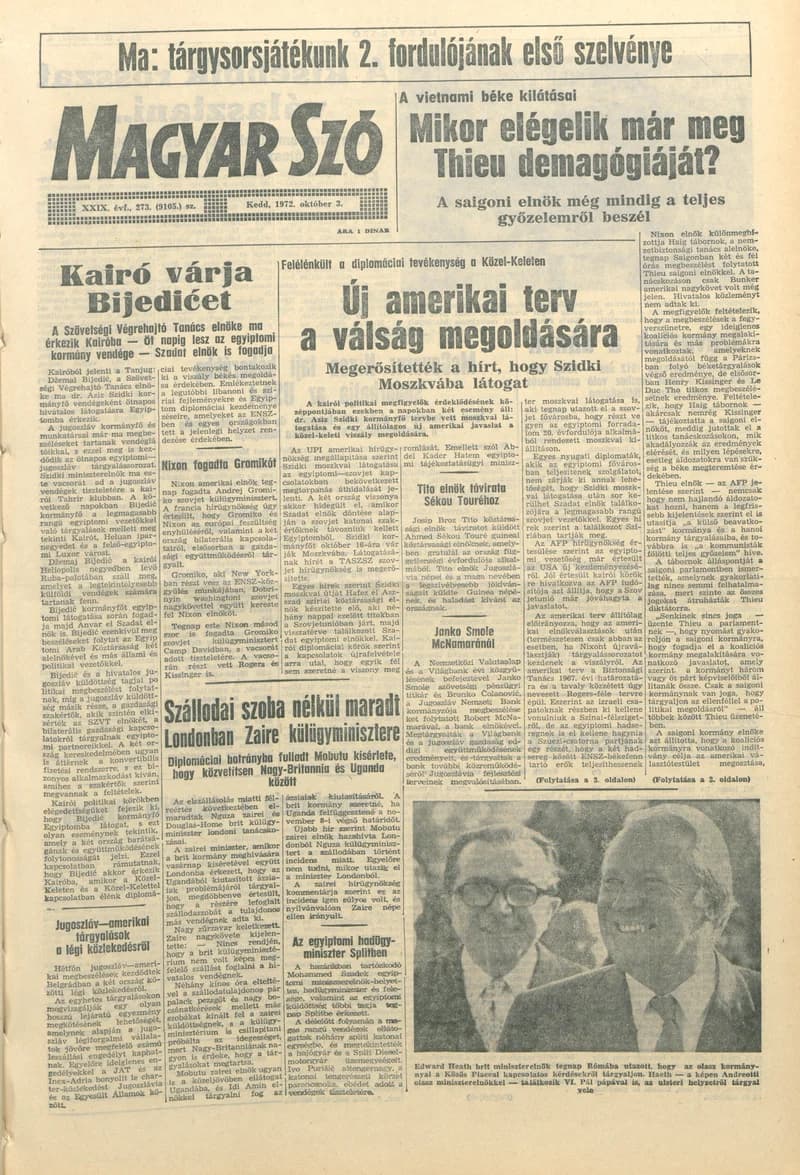 Magyar Szó, 29. évf. 1972. október 3. 273. sz. 1–20. oldal