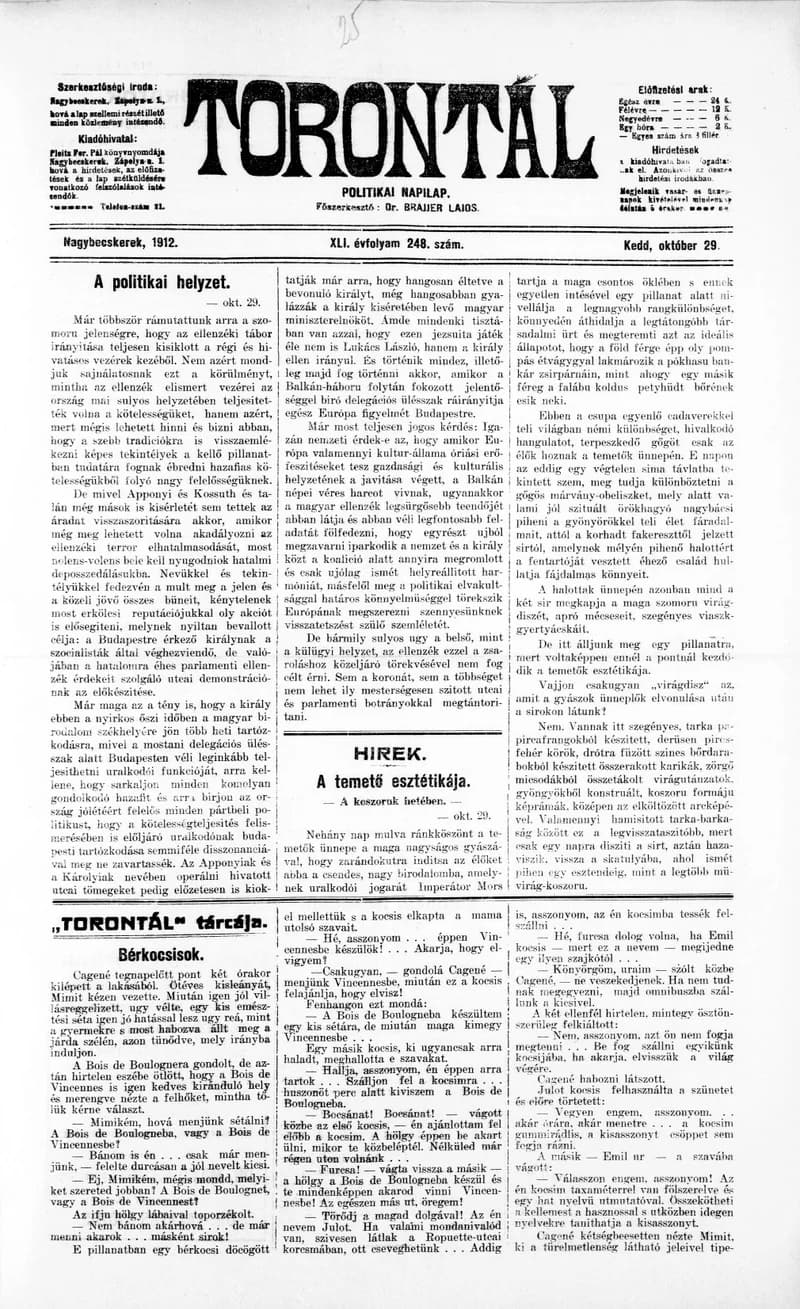 Torontál, 41. évf. 1912. október 29. 248. sz.