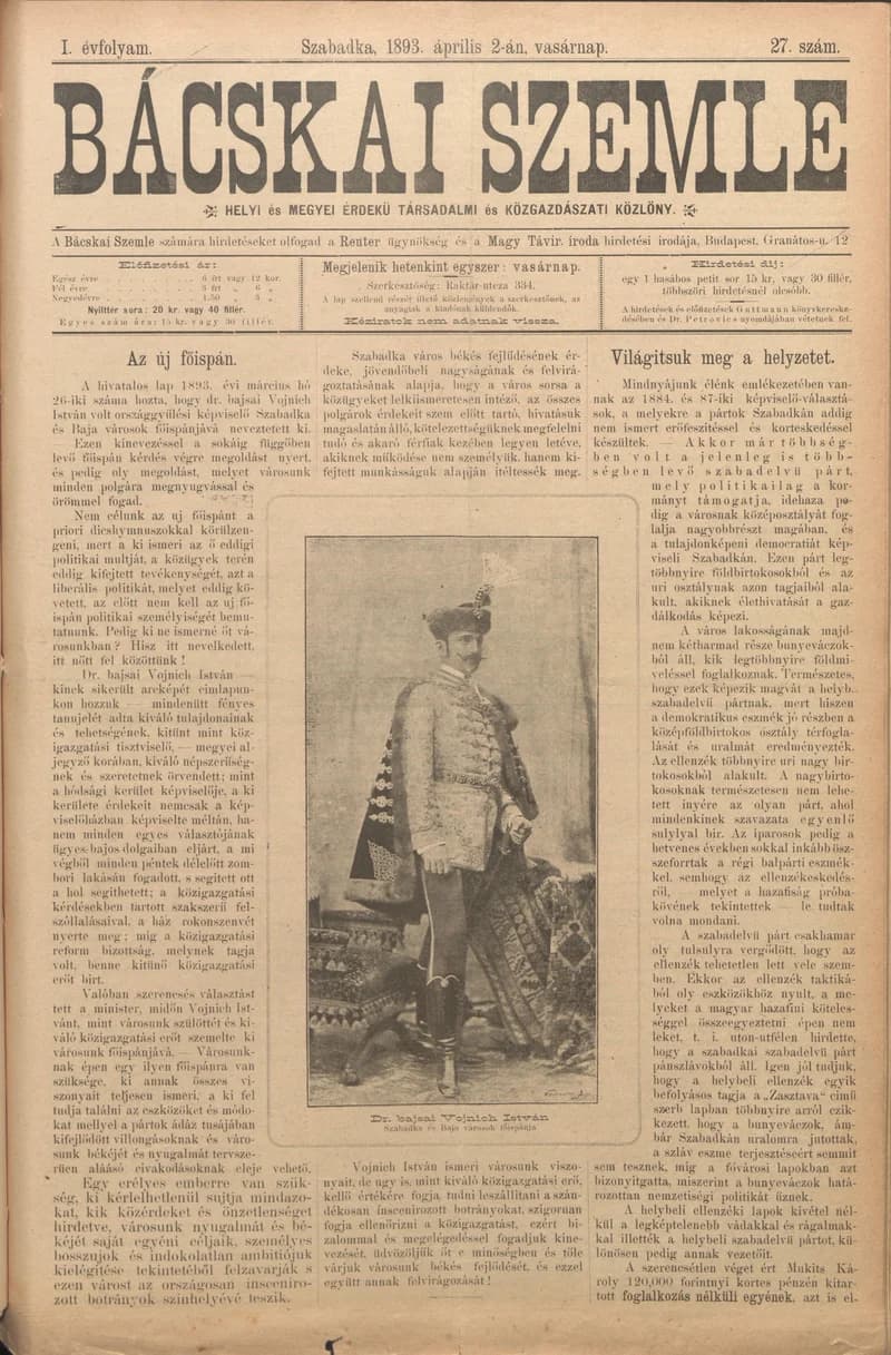 Bácskai Szemle, 1. évf. 1893. április 2. 27. sz.