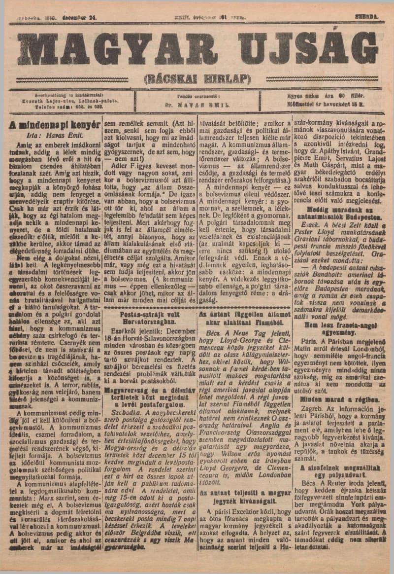 Bácskai Hirlap, 23. évf. 1919. december 24. 161. sz.