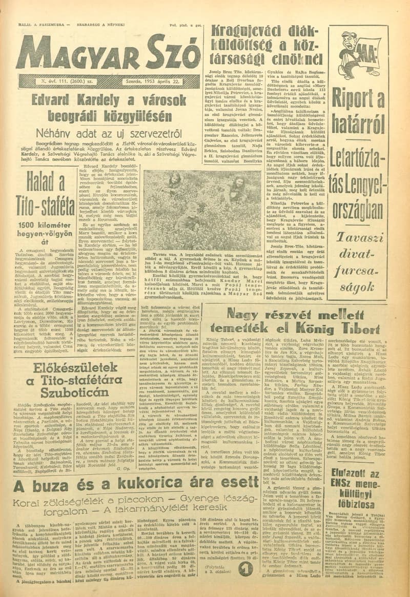 Magyar Szó, 10. évf. 1953. április 22. 111. sz. 1–12. oldal