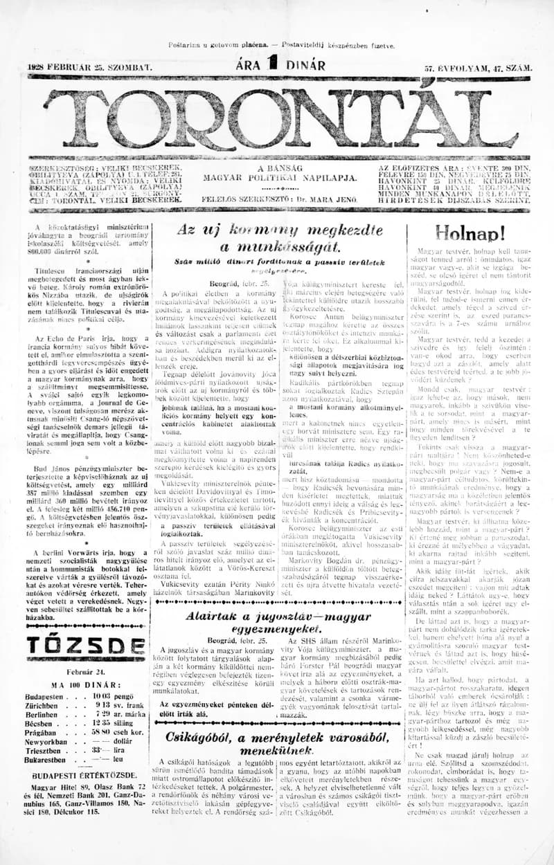 Torontál, 57. évf. 1928. február 25. 47. sz.