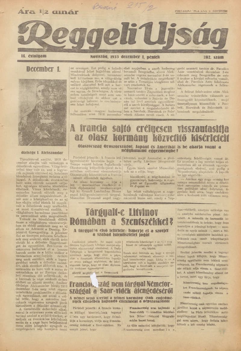 Reggeli Újság, 14. évf. 1933. december 1. 282. sz.