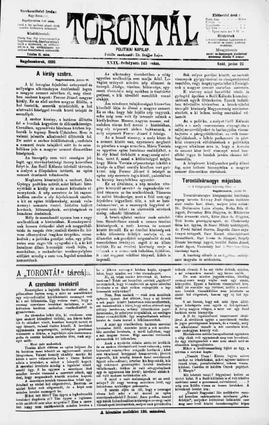 Torontál, 29. évf. 1900. június 26. 145. sz.