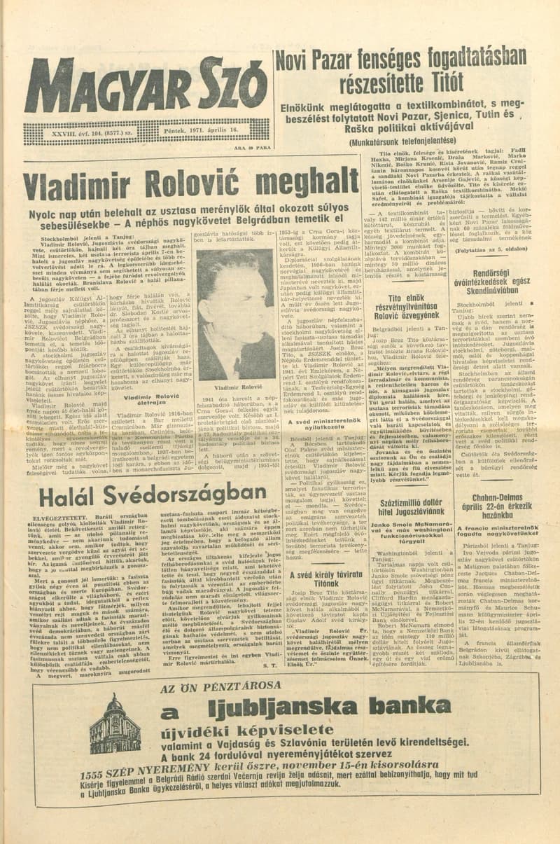 Magyar Szó, 28. évf. 1971. április 16. 104. sz. 1–12. oldal