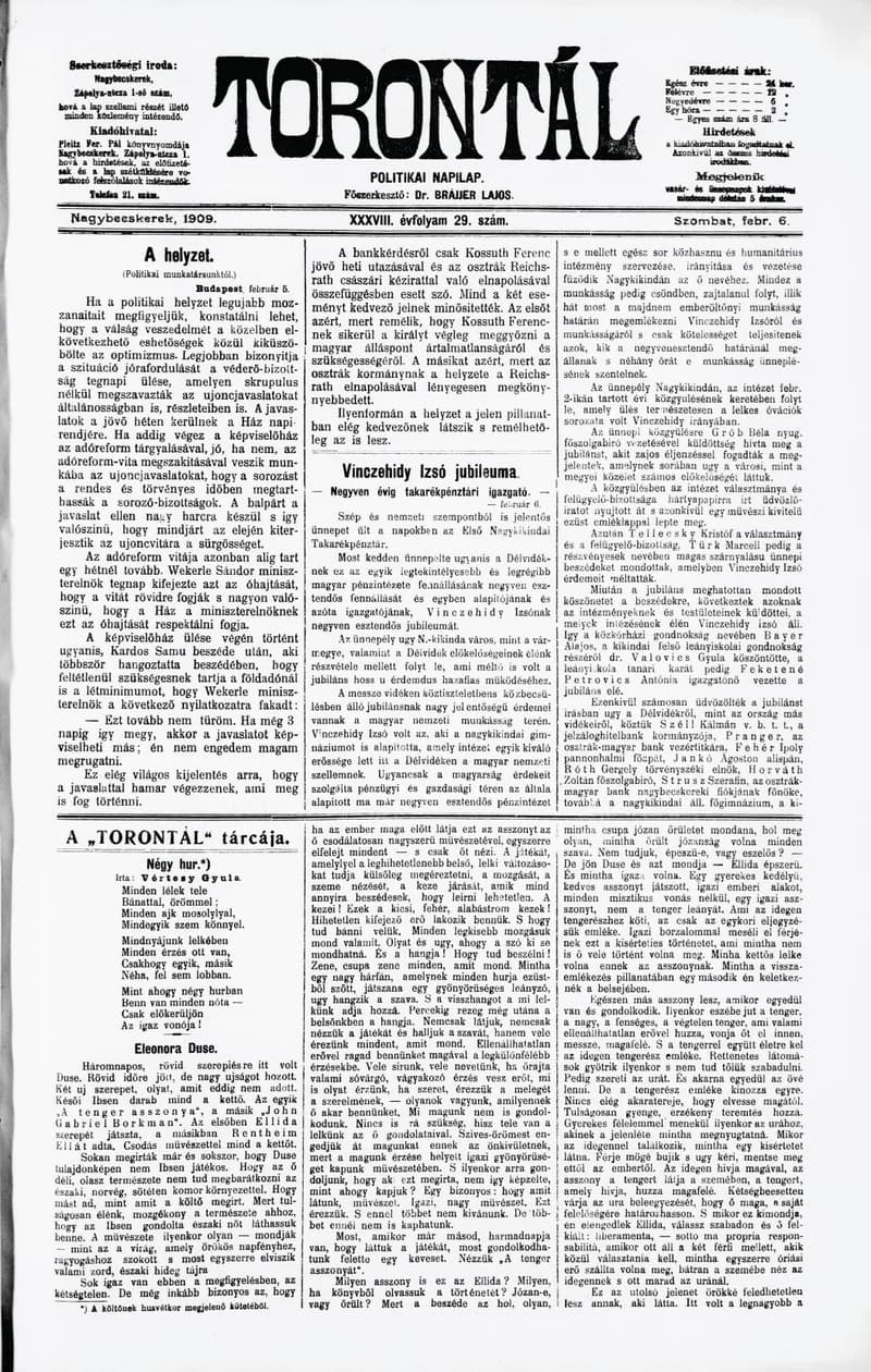Torontál, 38. évf. 1909. február 6. 29. sz.