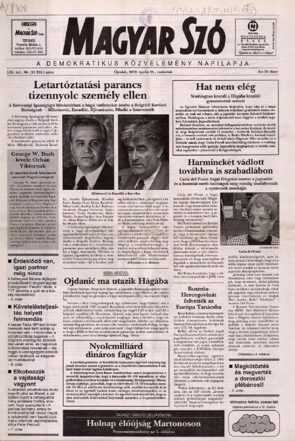 Magyar Szó, 59. évf. 2002. április 25. 96. sz. 1–16. oldal