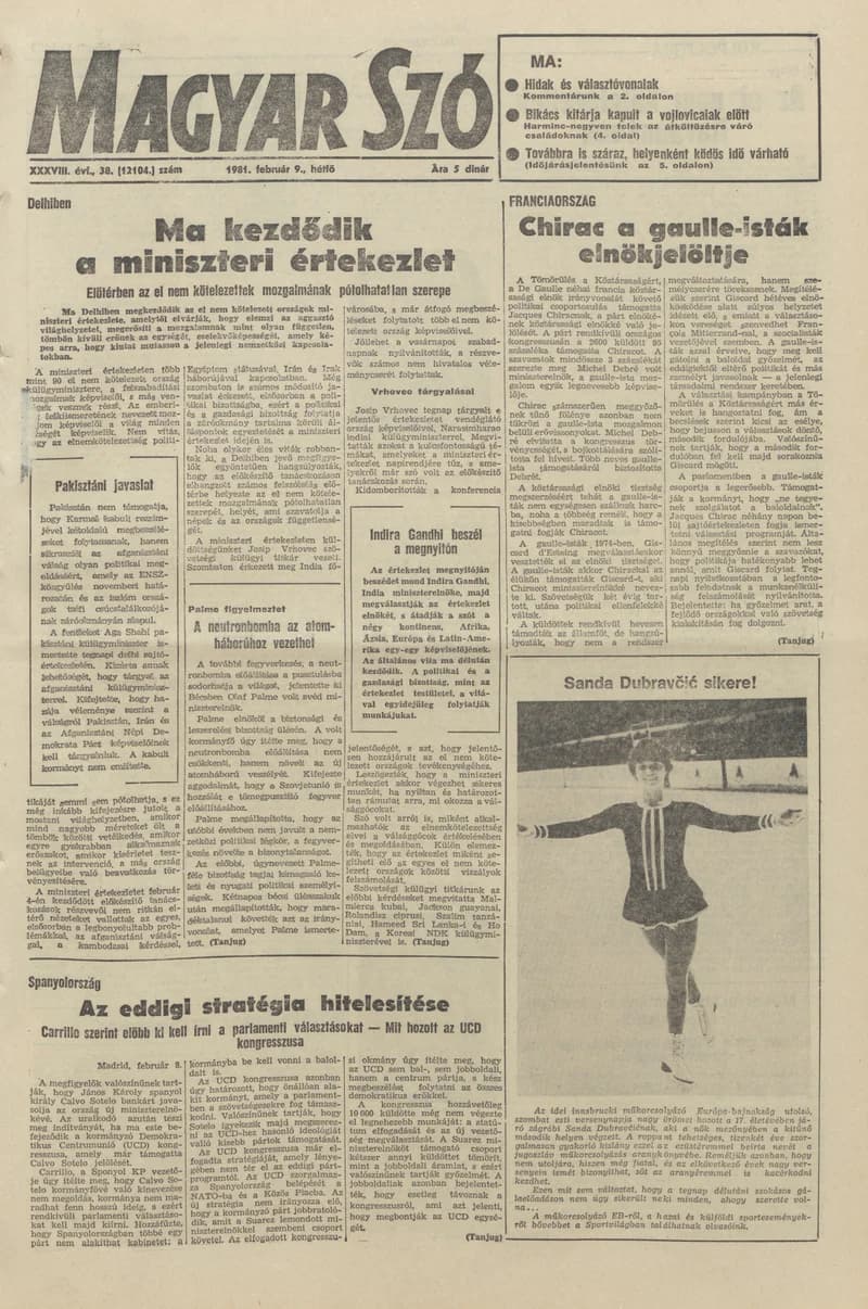 Magyar Szó, 38. évf. 1981. február 9. 38. sz.