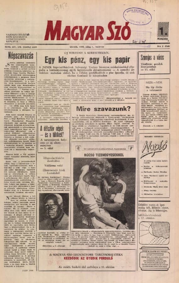 Magyar Szó, 47. évf. 1990. július 1. 178. sz. 1–32. oldal