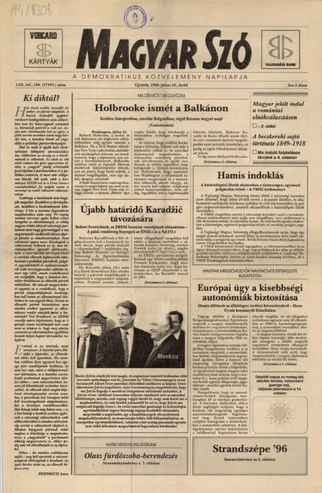 Magyar Szó, 53. évf. 1996. július 16. 166. sz. 1–16. oldal