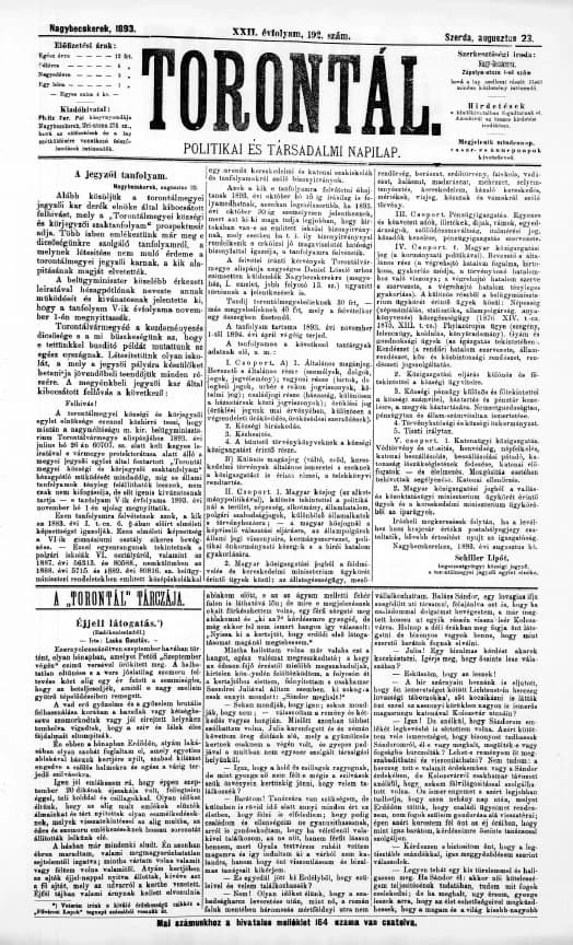 Torontál, 22. évf. 1893. augusztus 23. 192. sz.